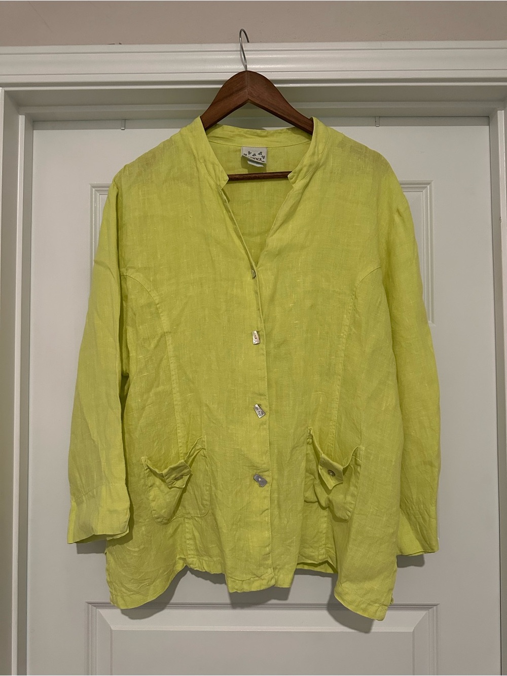 Donna 100% Linen Button Down Shirt - Lime - Shell Buttons - Size XL